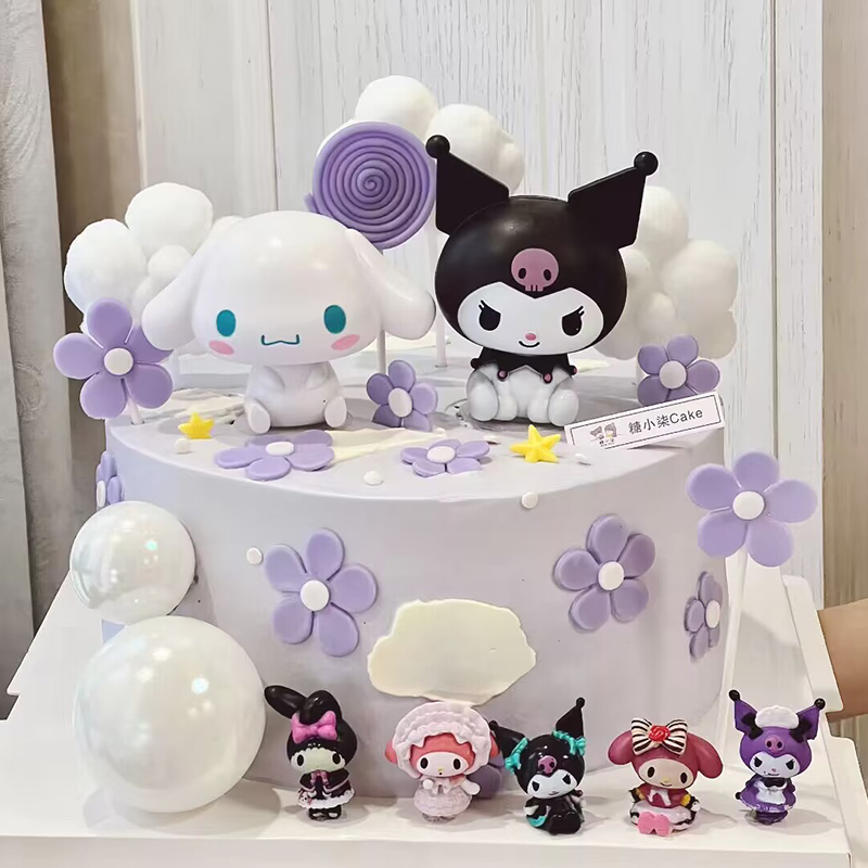 灰紫色酷洛米蛋糕装饰插件花花压花大耳狗甜酷女孩生日蛋糕配件