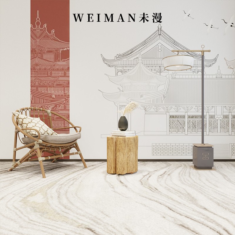 复古新款中式国潮手绘素描线描阁楼建筑壁纸客厅沙发影视墙布定制