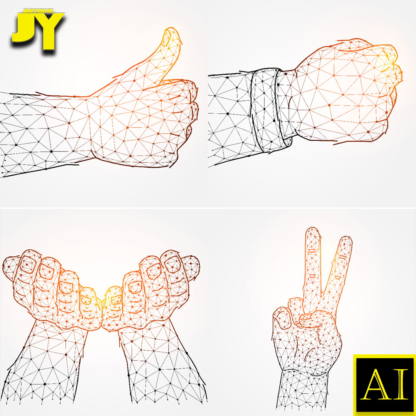 点线科技3D几何图形各种手势手指指向双手合十捧着的双手矢量素材