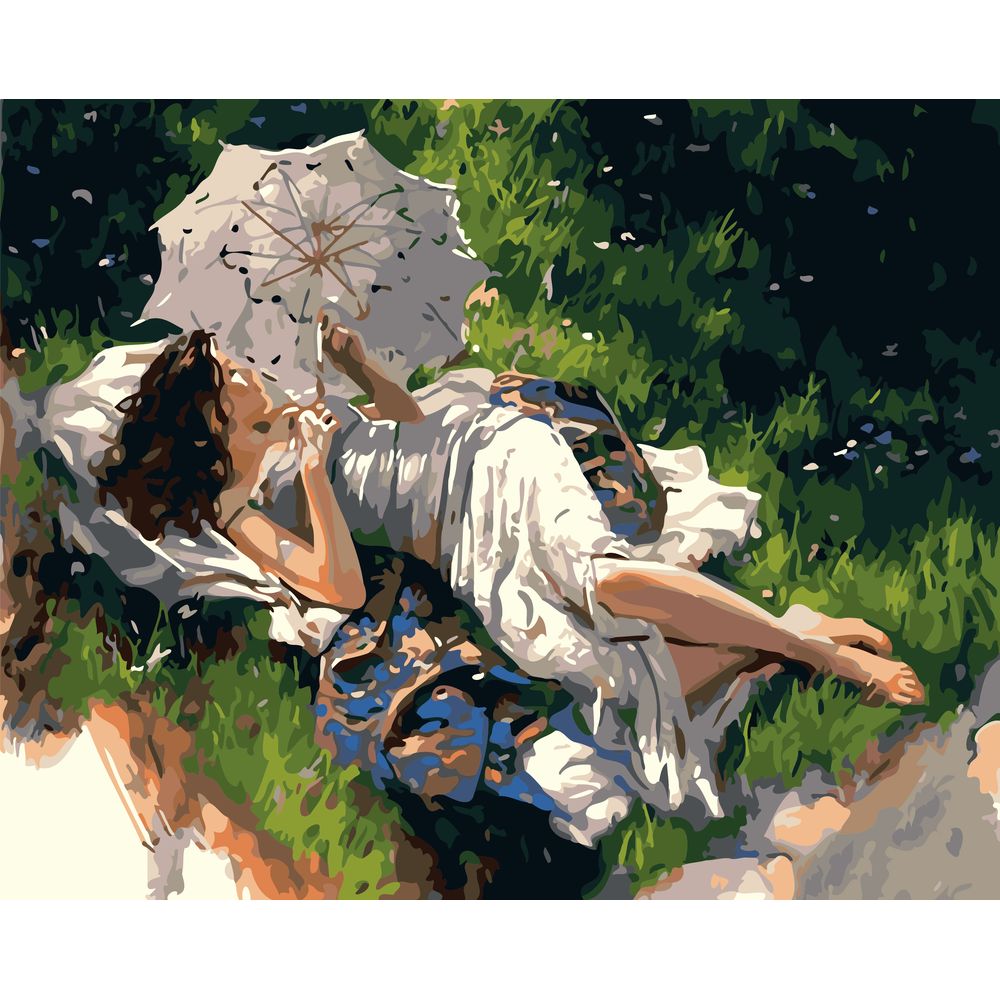 DIY数字油画自己涂色材料包躺草坪上晒太阳牵手看风景女孩装饰画