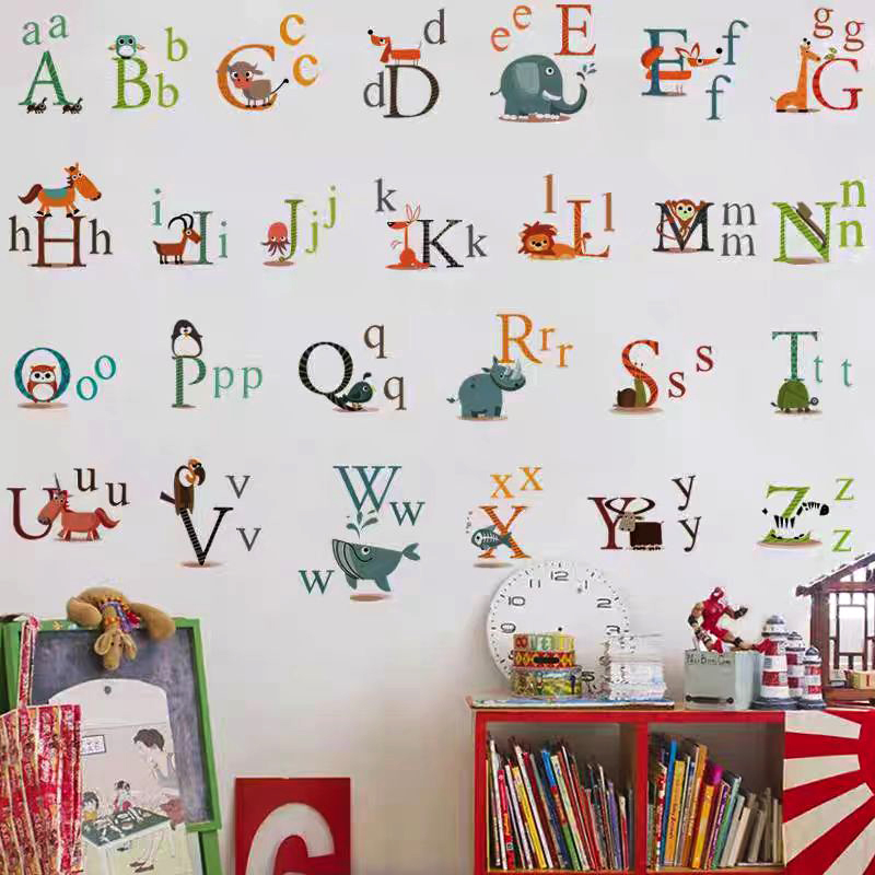26个拼音字母表墙贴纸儿童房海报3d立体教室自粘英语英文字画墙纸