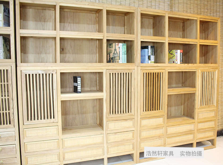 定制新中式实木博古架现代免漆家具展示柜储物柜榆木书架书橱郑州