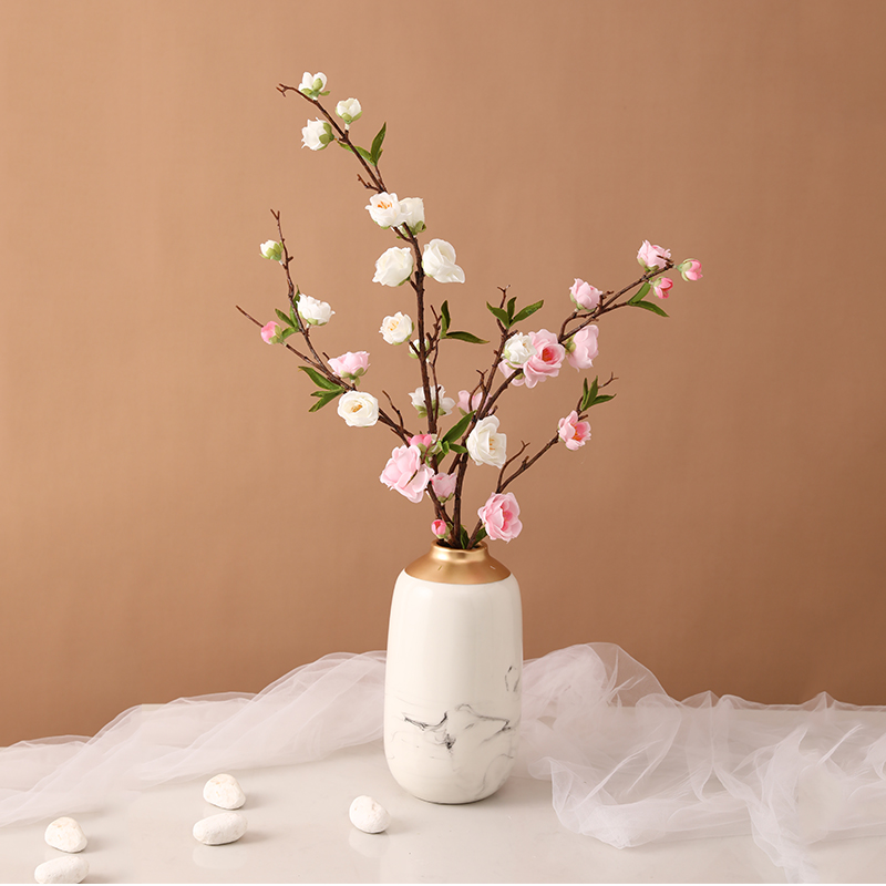 仿真桃花单支假树枝客厅摆件装饰腊梅花绢布塑料干花樱花餐桌摆设