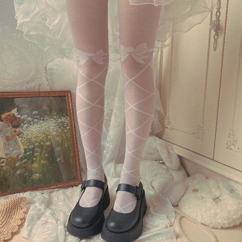 日系lolita少女蝴蝶结绑带薄款打底丝袜动漫芭蕾舞唯美显瘦打底裤