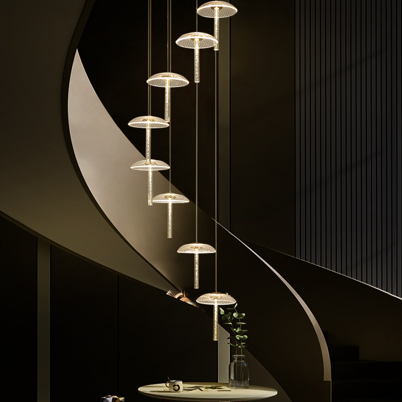 楼梯长吊灯复式楼别墅loft公寓蘑菇灯轻奢设计师创意个性艺术灯具