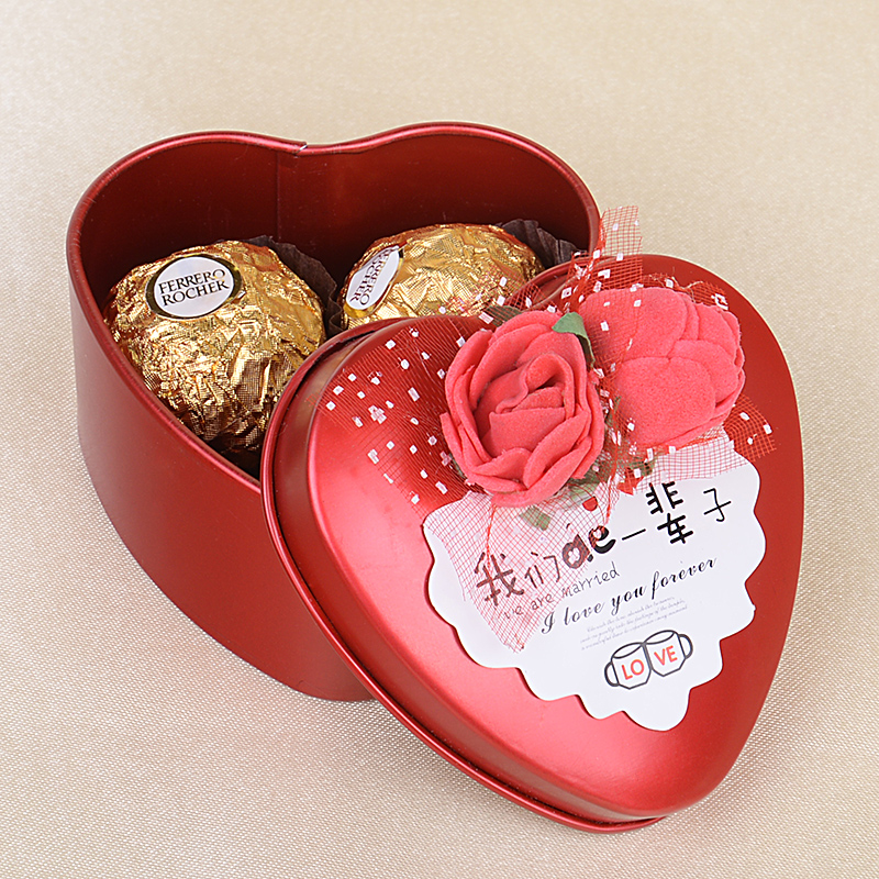 费列罗心形马口铁糖盒 巧克力礼盒装2粒创意生日礼物结婚喜庆糖盒