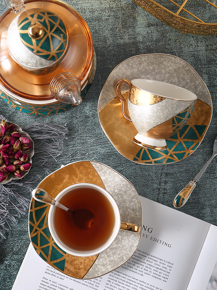 奢华花草茶具家用水果茶壶骨瓷茶杯耐高温玻璃英式下午花茶壶套装