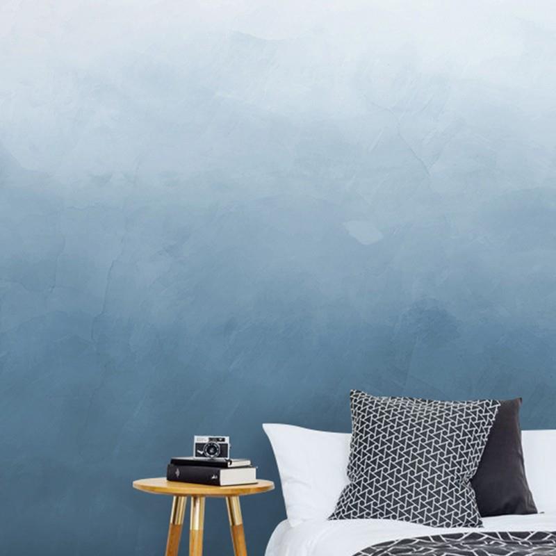北欧现代简约蓝色电视背景墙壁纸客厅沙发渐变色S纯色卧室墙纸墙
