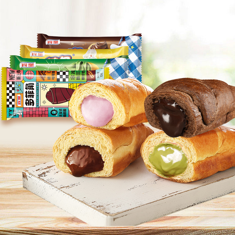 宾堡多菲角巧克力牛角包夹心面包学生早餐下午茶整箱爆浆多口味