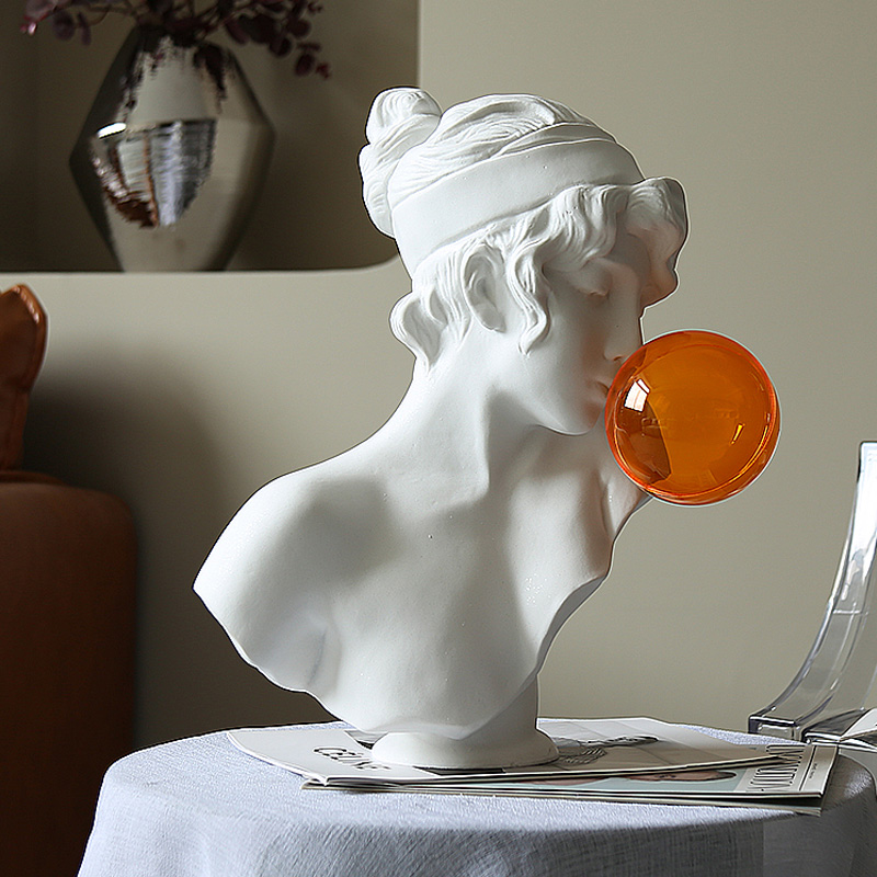 留连北欧现代橘色吹泡泡女孩玄关法式抽象雕塑客厅艺术装饰品摆件