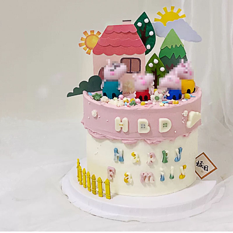 软陶小猪一家四口烘焙蛋糕装饰摆件儿童节猪宝宝周岁佩奇生日插件