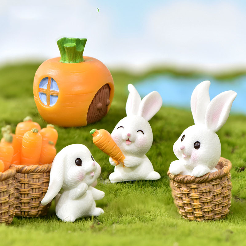 微景观摆件可爱动物卡通小兔子胡萝卜兔房子萌兔园艺diy场景配件