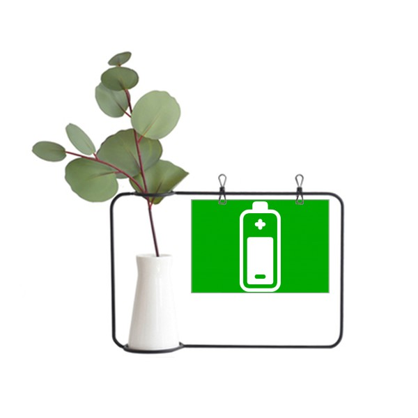 充电绿色正方形警告禁止标志插画图案金属相框陶瓷花瓶装饰