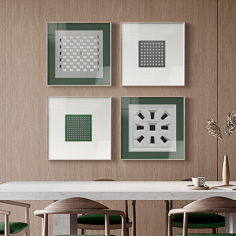 轻奢风格现代简约高档壁画抽象墙面正方形组合餐厅装饰画饭厅挂画