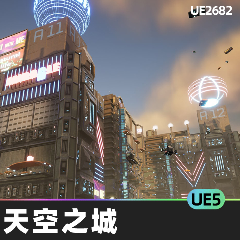 Cyberpunk-SkyCity赛博朋克天空之城5.0虚幻UE5环境模块化建筑