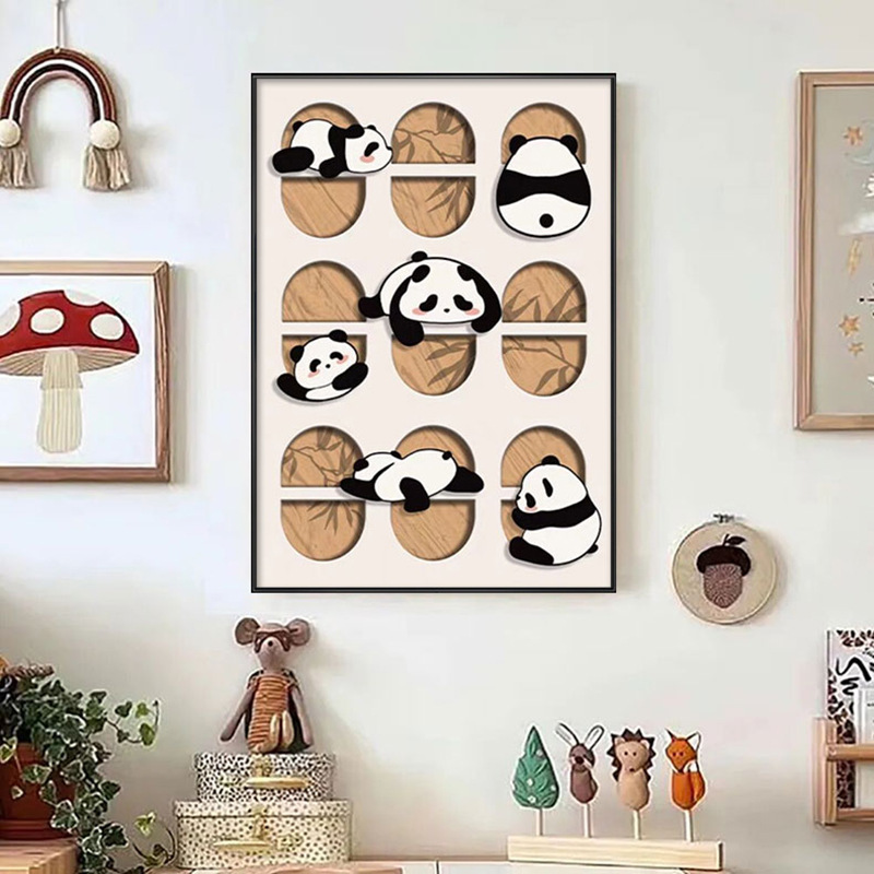 现代简约玄关装饰画客厅猫咪熊猫壁画艺术落地画沙发背景挂画