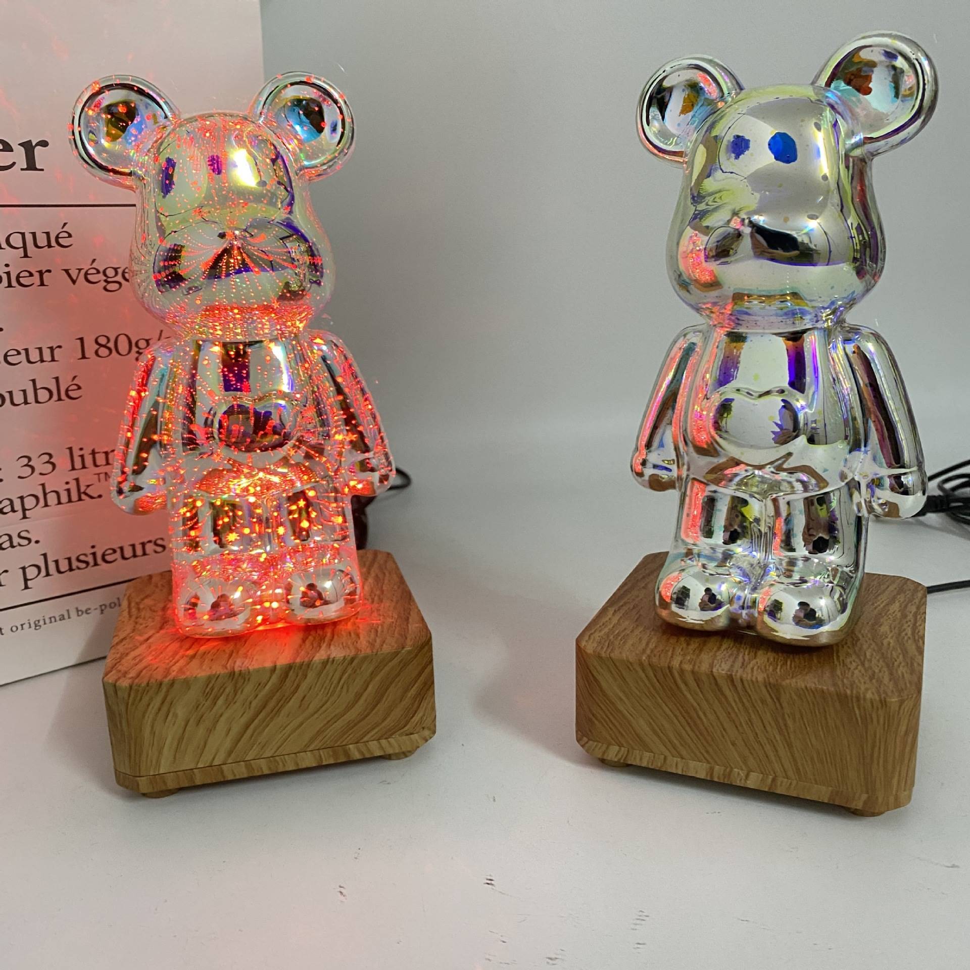 台灯卧室床头灯3D立体烟花小熊USB插电玻璃RGB小夜灯摆件装饰灯氛