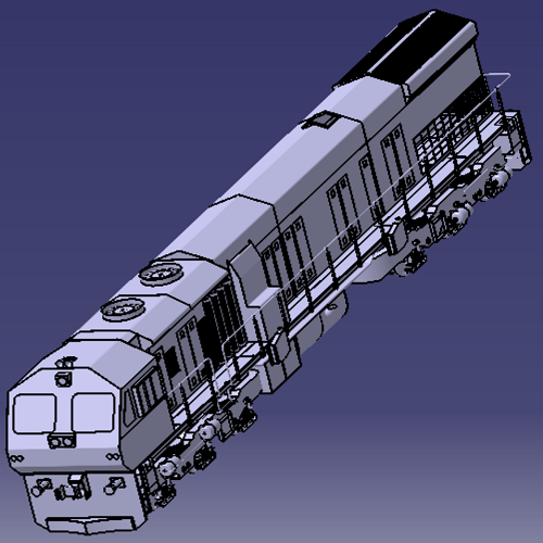 柴油发动机内燃机车火车轮列车头底盘3D三维几何数模型车厢车身