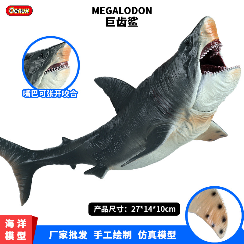 仿真史前海洋动物模型白垩刺甲鲨大号巨齿鲨大白鲨虎鲨摆件玩具