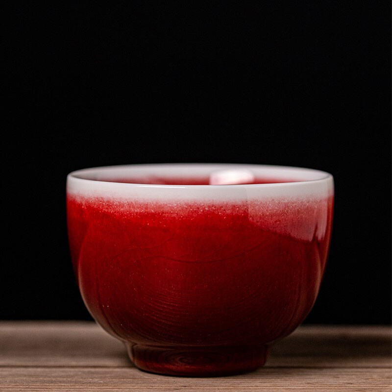 景德镇郎红釉茶杯手工钧窑陶瓷茶道茶具品茗杯个性霁红单个主人杯