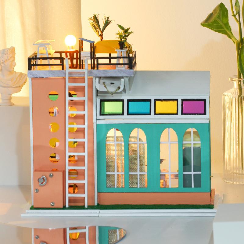 艺术diy小屋立体拼图创意手工拼装彩色玻璃房微景观模型摆件