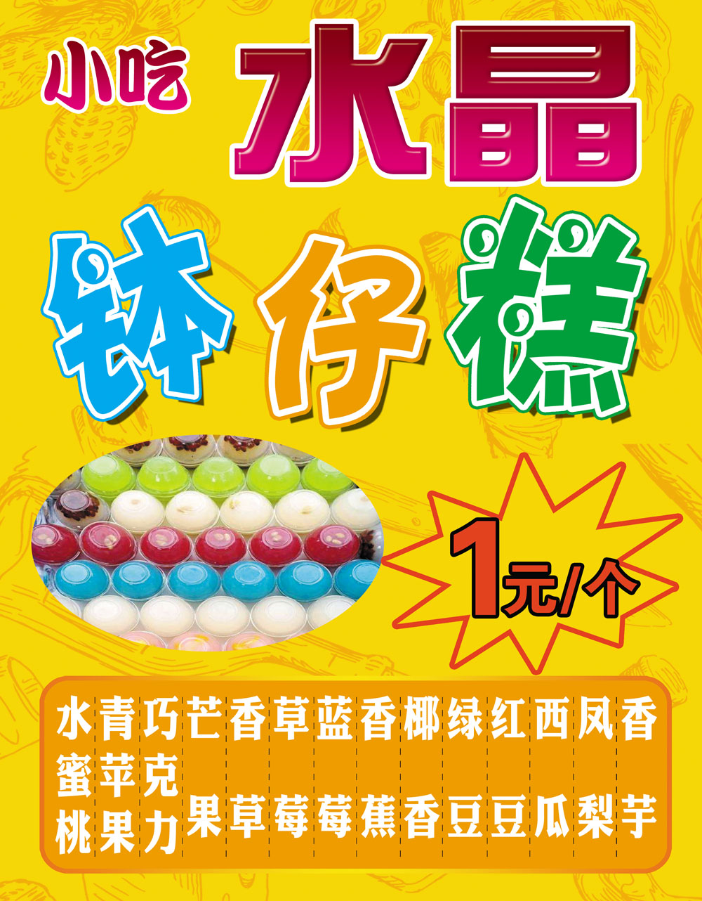 M768特色小吃水果钵仔糕种类样式甜品地摊车图片1291喷绘海报印制