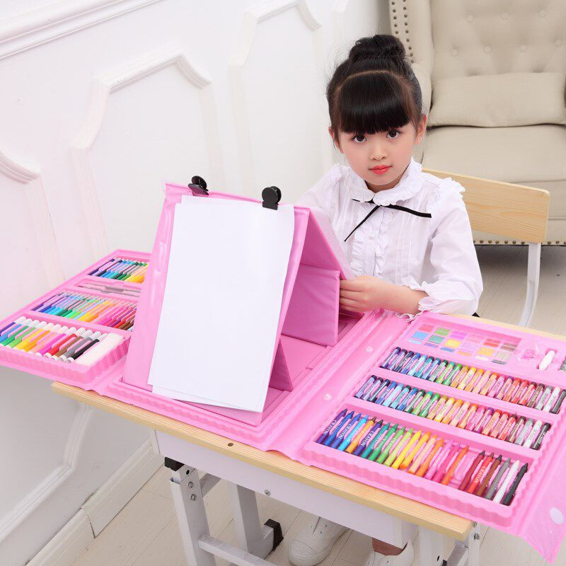 带画板的画笔套装绘画颜料组合美术学生用画画工具儿童爱涂色填图