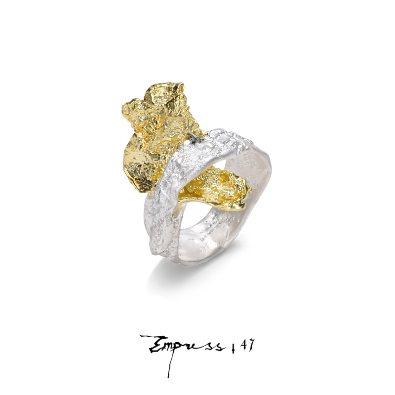 Empress 47 Fold原创设计褶曲缠绕戒指男女925银情侣银饰个性指环