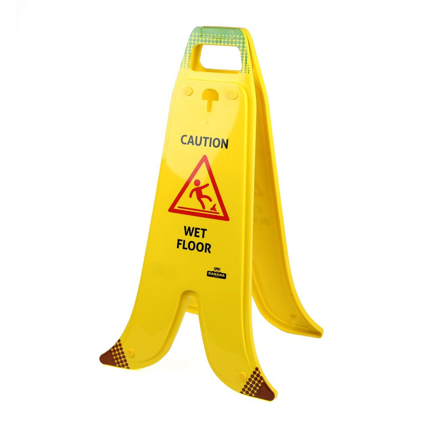 小心地滑香蕉造型警示牌告示牌A字牌小心滑倒提示牌标识牌雪糕筒