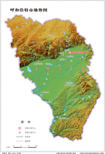 呼和浩特市地势地形地图行政区划水系交通打印定制山峰高程流域卫