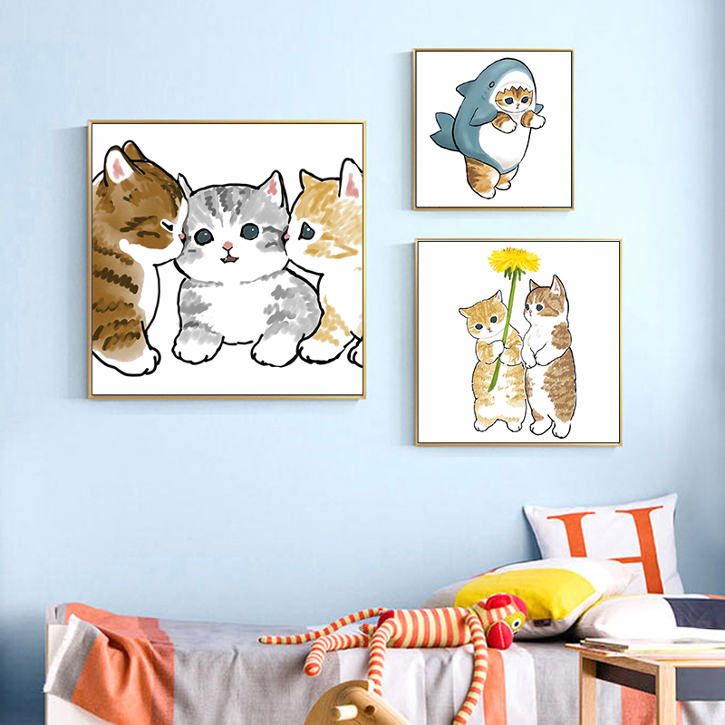 日本卡通mofusand猫福珊迪小猫 diy数字油画手绘填色家居装饰挂画