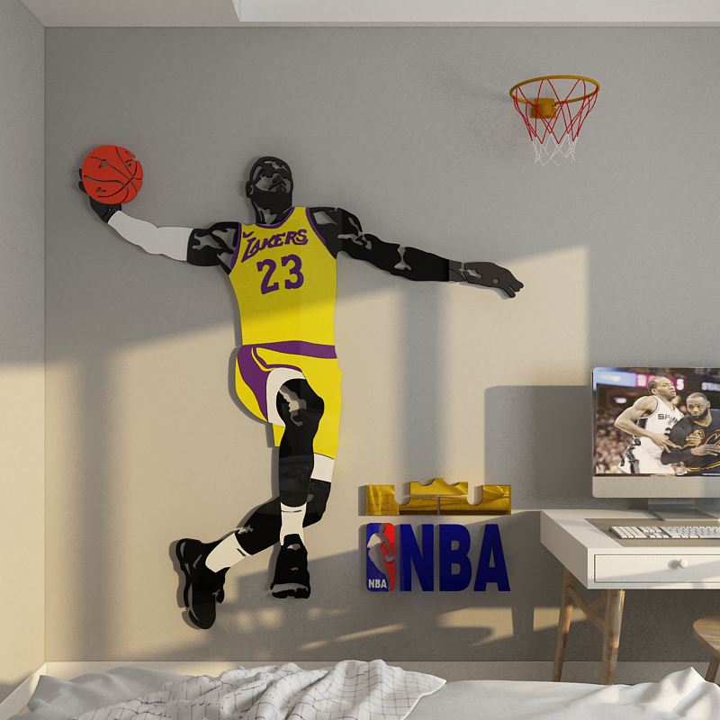 篮球主题海报墙贴纸卧室装饰画男孩生房间布置儿童床头nba詹姆斯