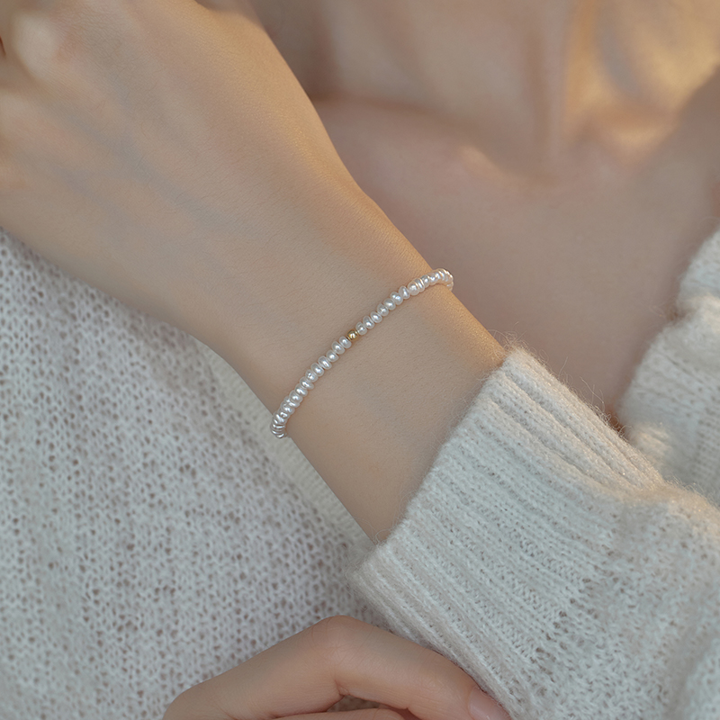 超小迷你天然淡水珍珠1.8mm不规则形状微瑕的小珍珠单圈手串手链