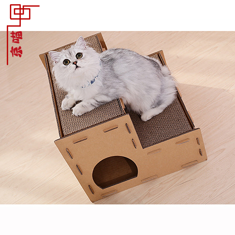 瓦楞纸猫抓板猫窝房子型别墅多功能纸箱磨爪猫盒子猫咪城堡楼梯