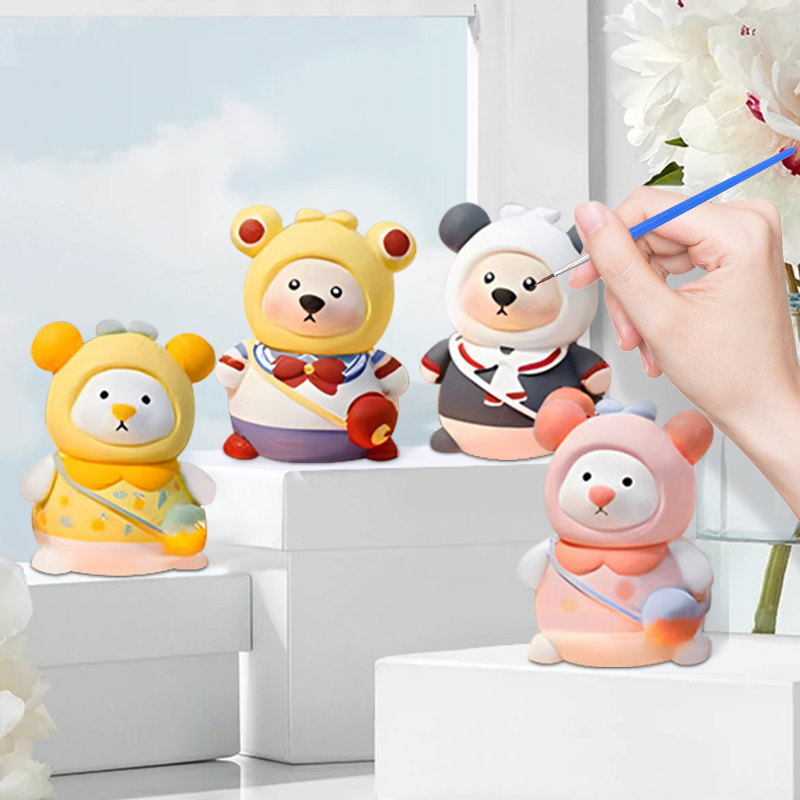 厂家涂色小熊石膏娃娃白坯手工涂鸦画画可L爱背包熊公仔儿童玩具