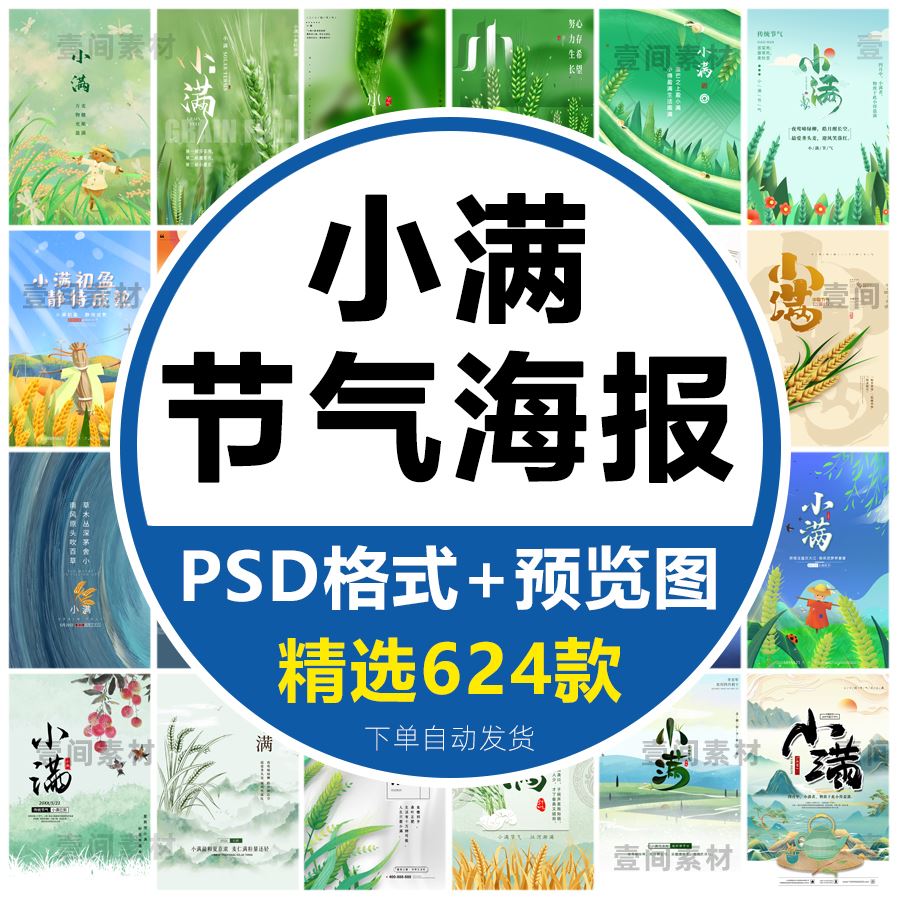 二十四24节气小满中国传统节日宣传海报展板模板PSD分层设计素材