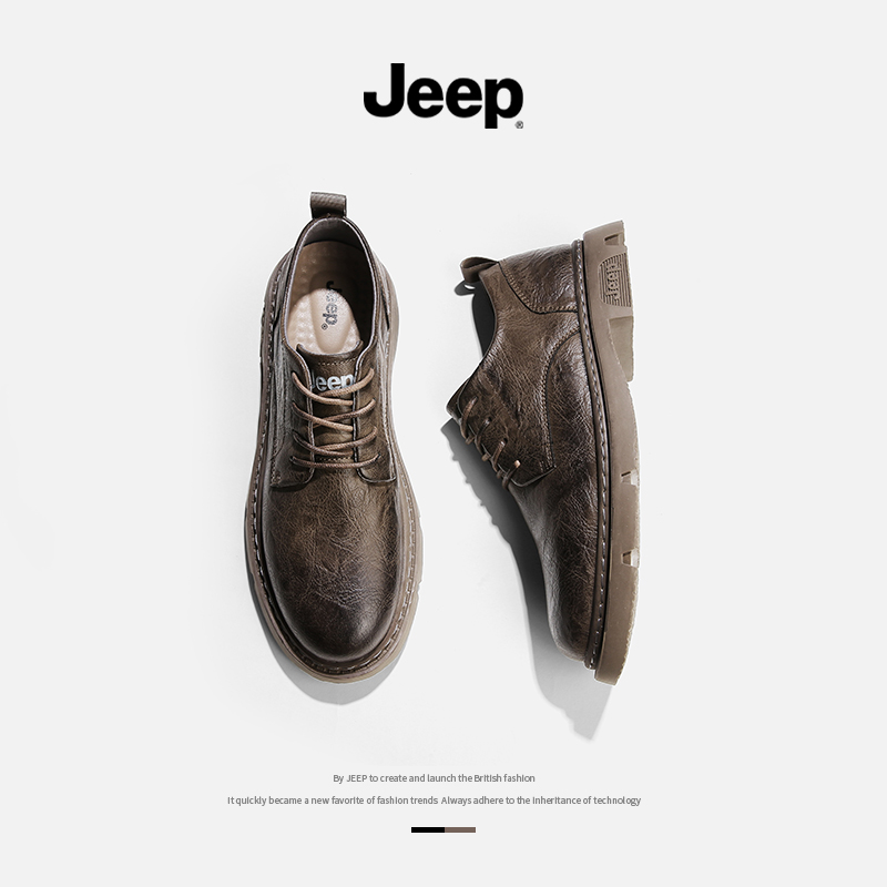 jeep吉普男鞋2024年新款春季低帮马丁靴子工装英伦风休闲大头皮鞋