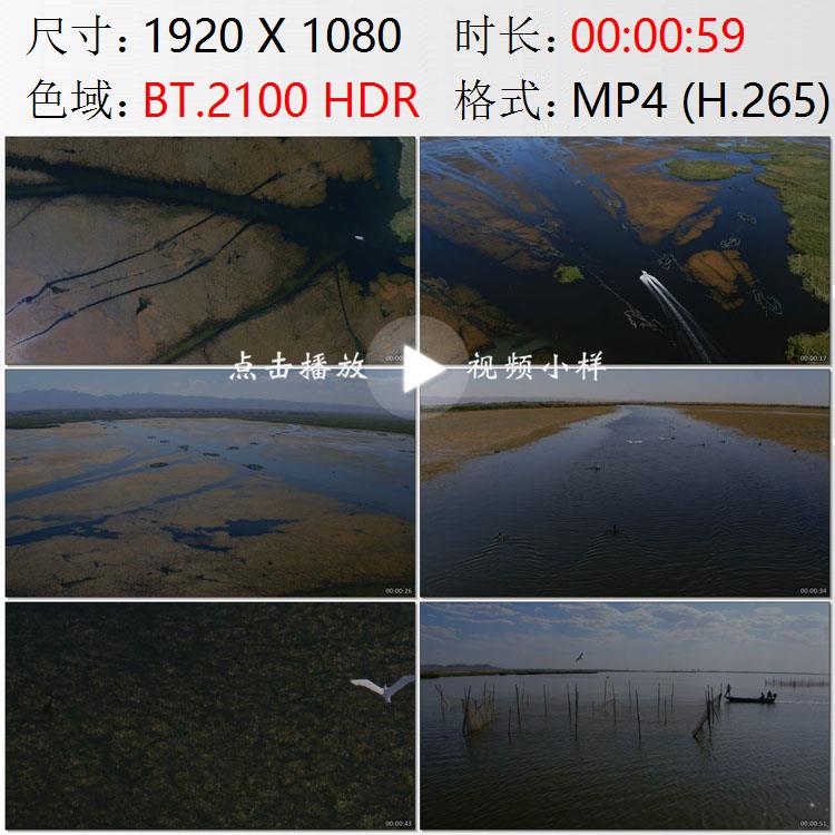 航拍内蒙古乌梁素海黄河迹湖生态保护鸟群湖泊湿地实拍视频素材