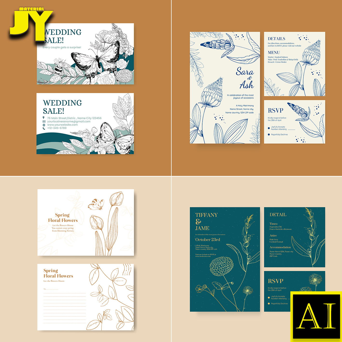 手绘线描素描植物花卉昆虫蝴蝶蒲公英插画海报包装设计矢量AI素材