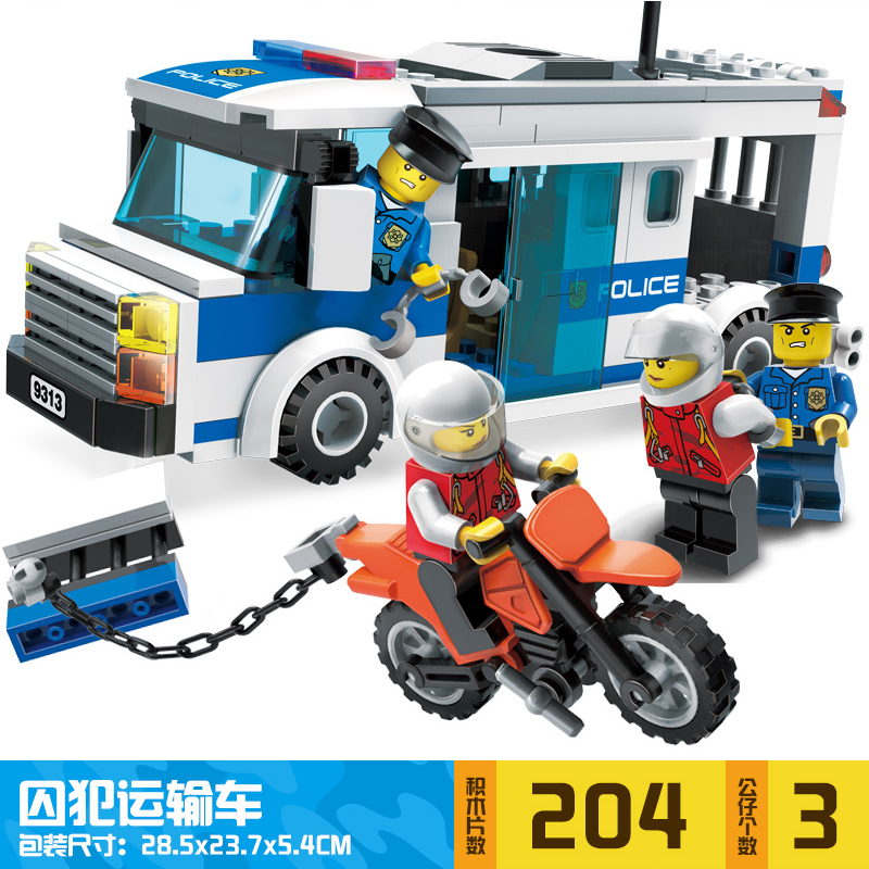 古迪积木儿童益智拼装城市系列玩具警察局男孩小颗粒警车拼图模型