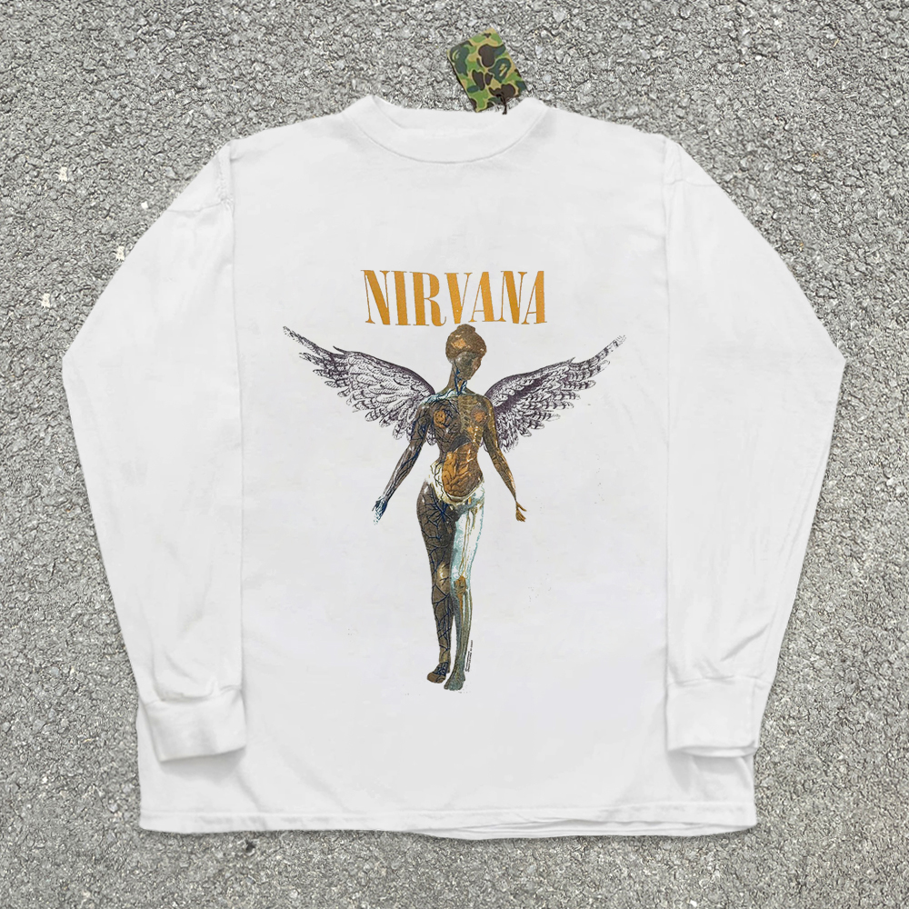 美式VTG重磅纯棉 Nirvana涅槃乐队宽松tattoo老墨西哥风格长袖T恤