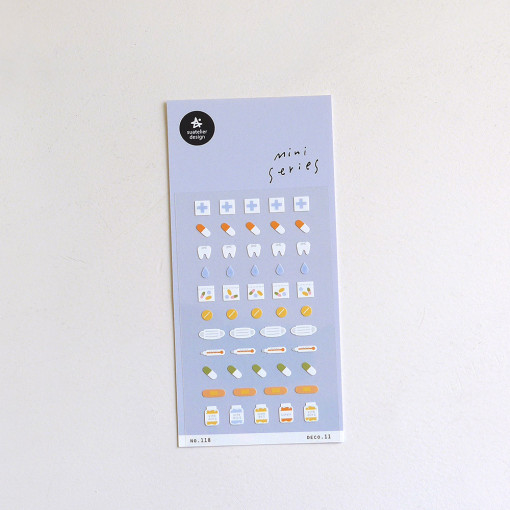 韩国sonia贴纸 迷你系列deco.11 体温计创口贴药丸手帐素材装饰贴