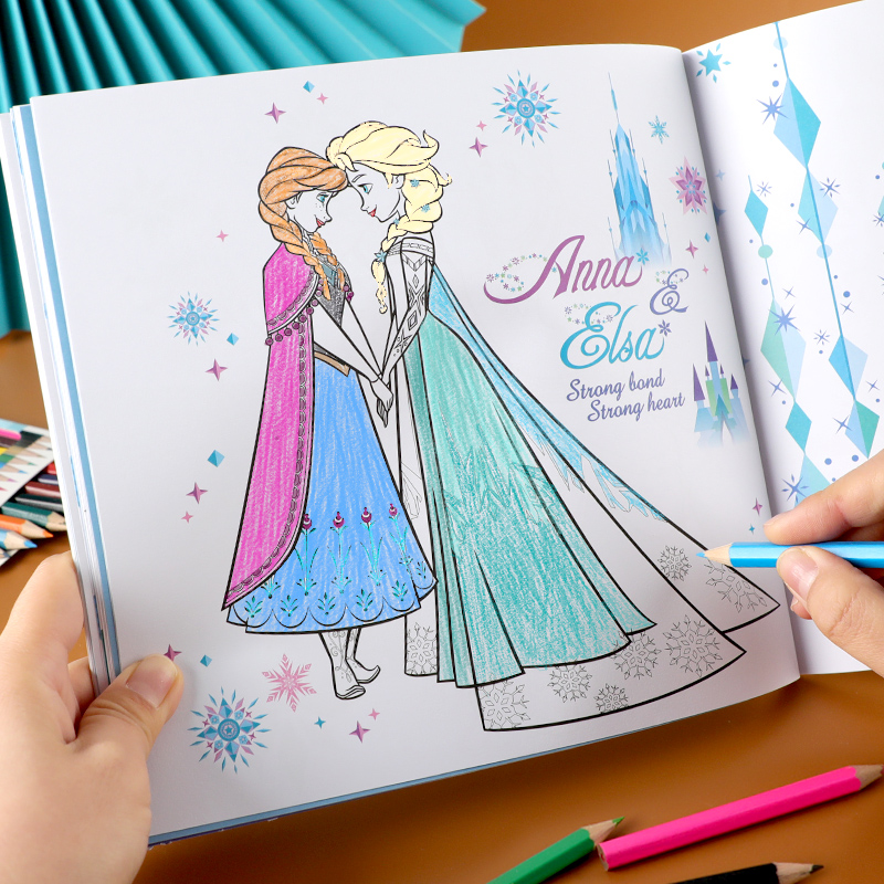 儿童涂色画画本爱莎公主冰雪奇缘图画填色书美少女孩艾莎手绘画册