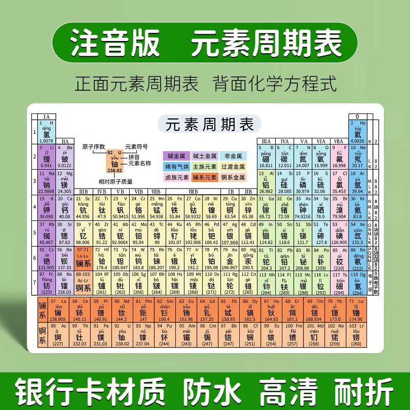 初中化学元素表注音版初中化学元素周期表化学方程式化合价卡片