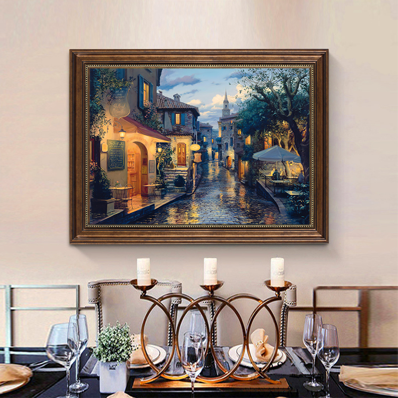 美式客厅装饰画横款威尼斯复古风景油画走廊过道壁画餐厅建筑挂画