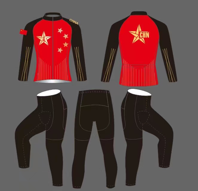 速滑服儿童中国国旗红五星抓绒团体比赛骑行服轮滑队服定制轮滑服