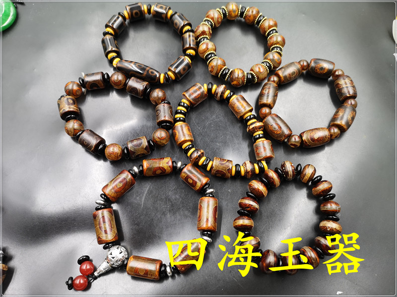 西藏老玛瑙手链 藏式复古天珠玛瑙手链 九眼天珠玛瑙手串 三眼