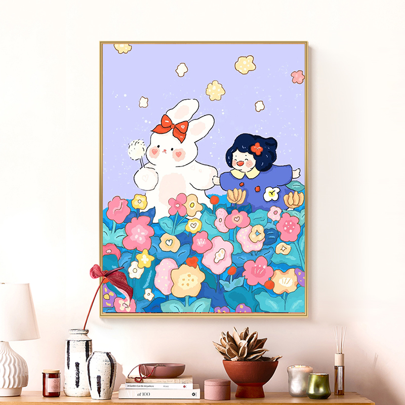 钻石画2024新款贴画客厅卡通可爱女孩兔子花卉简单手工diy十字绣