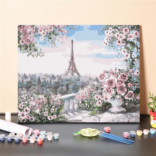 数字油画diy手工制作填充窗前玫瑰花园植物花卉手绘涂色油彩画画