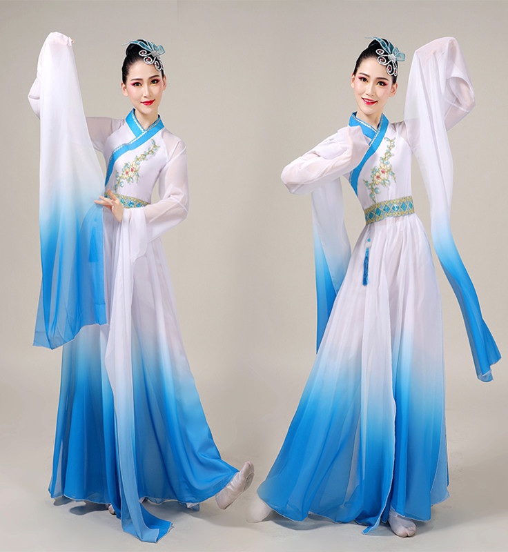 古典舞演出服女飘逸清新淡雅仙女采薇舞服装中国风水袖舞蹈服成人